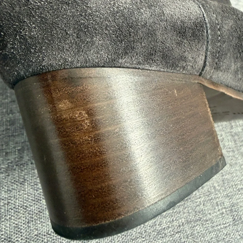 Rag & Bone Grey Suede Wesley Booties 10.5 Zipper Block Heel Almond Toe Neutral